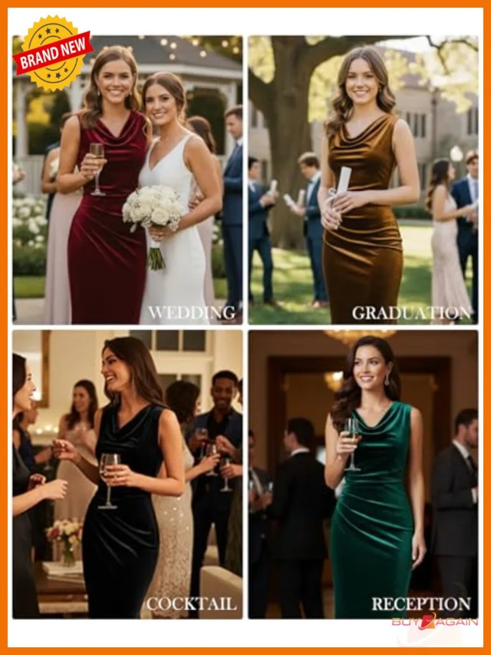 GRACE KARIN Velvet Cowl Neck Mermaid Maxi Dress Sleeveless Formal Wedding Guest